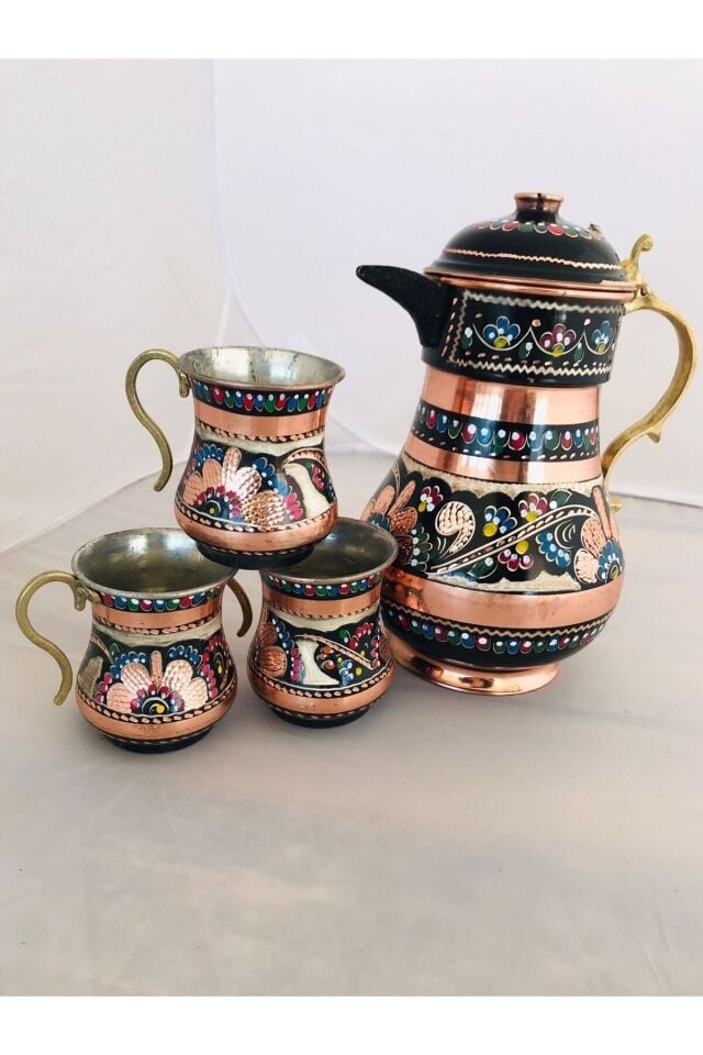 Bakır Mine Işlemeli Sürahi Ve Maşrapa Takımı
