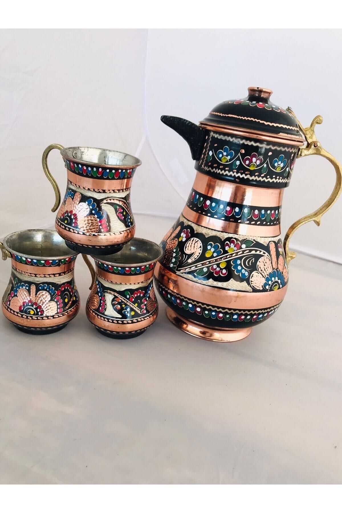 Bakır Mine Işlemeli Sürahi Ve Maşrapa Takımı