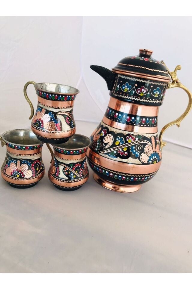 Bakır Mine Işlemeli Sürahi Ve Maşrapa Takımı