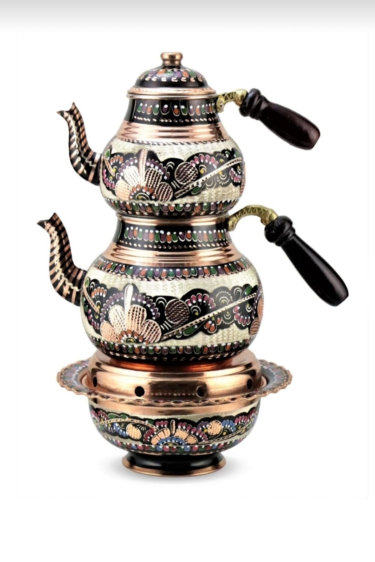 Mine Işlemeli Isıtıcılı Büyük Bakır Çaydanlık