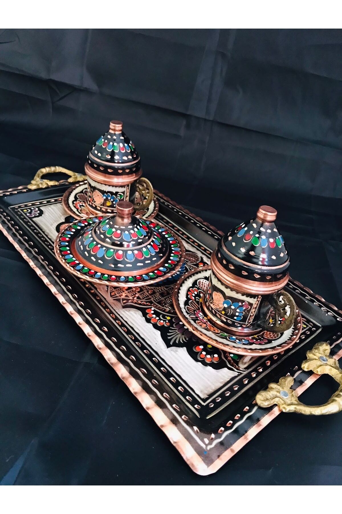 Bakır Mine Işlemeli Kahve Seti 003