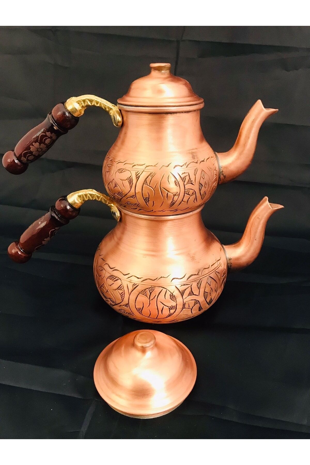 Bakır Küçük Oyma Çaydanlık