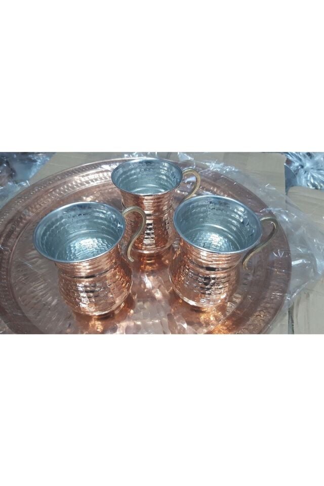 Bakır Ayran Bardağı 3'lü Çift Kordonlu