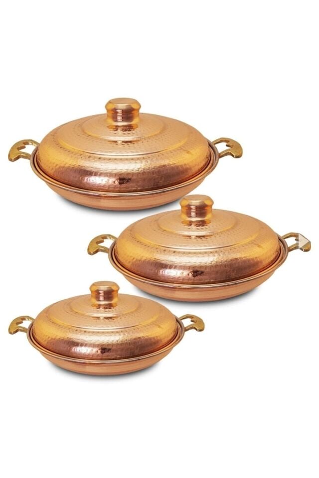 Bakır Kapaklı 3'lü Saç Tava Takımı