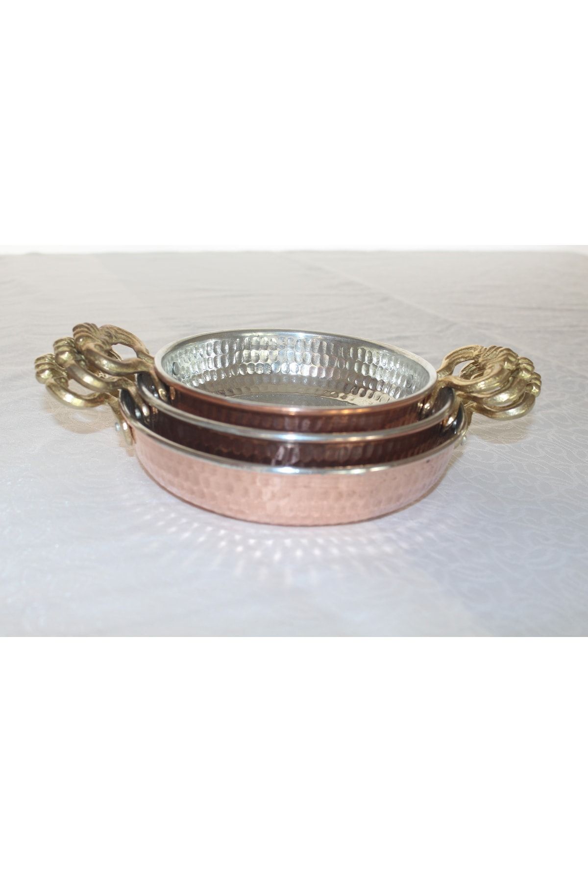 Bakır Tava/sahan/kuymak Seti 3'lü Kalın Ağır