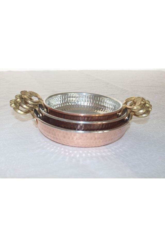 Bakır Tava/sahan/kuymak Seti 3'lü Kalın Ağır